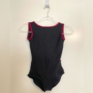 Yumiko “Sofiane” High Neck Low Back Ballet Leotard w/ Red Velvet Trim Adult XS